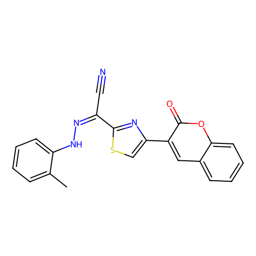 (Z)-4-(2-oxo-2H-chromen-3-yl)-N'-(o-tolyl)thiazole-2-carbohydrazonoyl cyanide structure