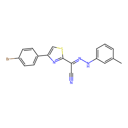 (2E)-[4-(4-bromophenyl)-1,3-thiazol-2-yl][2-(3-methylphenyl)hydrazinylidene]ethanenitrile structure