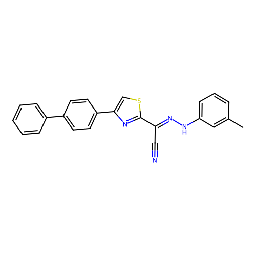 (2E)-N-(3-methylanilino)-4-(4-phenylphenyl)-1,3-thiazole-2-carboximidoyl cyanide structure