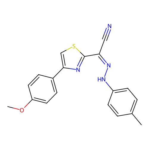 (Z)-4-(4-methoxyphenyl)-N'-(p-tolyl)thiazole-2-carbohydrazonoyl cyanide structure