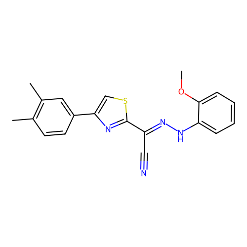 (2E)-4-(3,4-dimethylphenyl)-N-(2-methoxyanilino)-1,3-thiazole-2-carboximidoyl cyanide structure