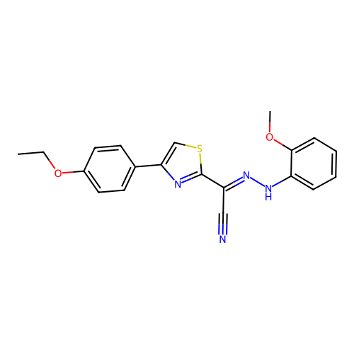 (E)-4-(4-ethoxyphenyl)-N'-(2-methoxyphenyl)thiazole-2-carbohydrazonoyl cyanide structure