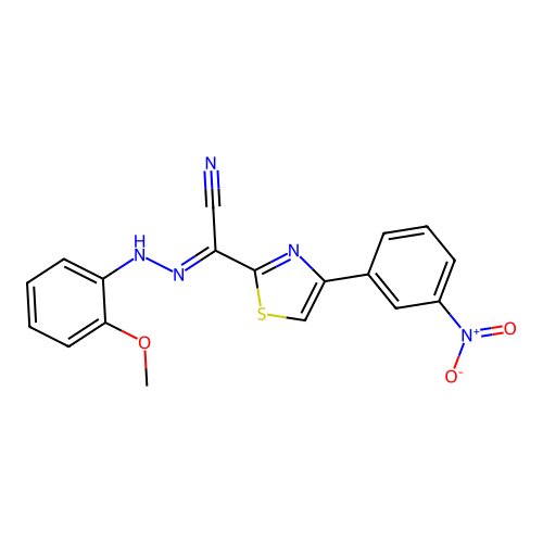 (2E)-N-(2-methoxyanilino)-4-(3-nitrophenyl)-1,3-thiazole-2-carboximidoyl cyanide structure