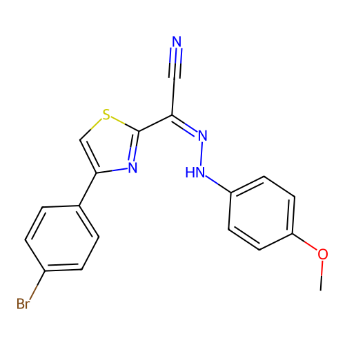 (2Z)-4-(4-bromophenyl)-N-(4-methoxyanilino)-1,3-thiazole-2-carboximidoyl cyanide structure