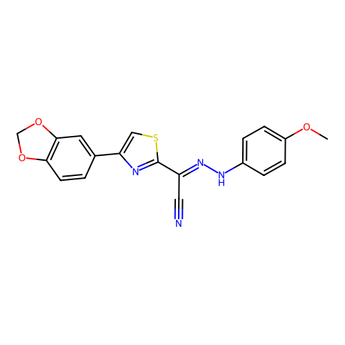 (2E)-4-(1,3-benzodioxol-5-yl)-N-(4-methoxyanilino)-1,3-thiazole-2-carboximidoyl cyanide structure