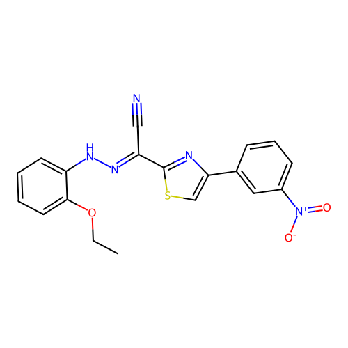 (2E)-N-(2-ethoxyanilino)-4-(3-nitrophenyl)-1,3-thiazole-2-carboximidoyl cyanide structure