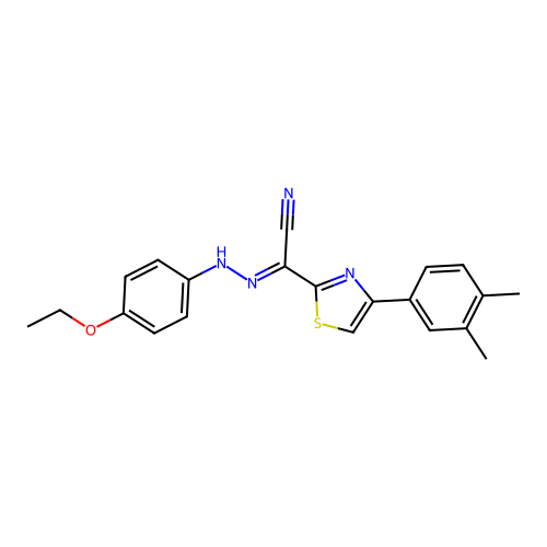 (E)-4-(3,4-dimethylphenyl)-N'-(4-ethoxyphenyl)thiazole-2-carbohydrazonoyl cyanide structure