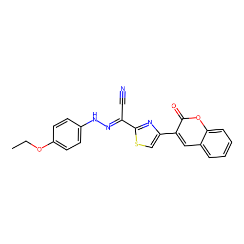 (2E)-N-(4-ethoxyanilino)-4-(2-oxochromen-3-yl)-1,3-thiazole-2-carboximidoyl cyanide structure
