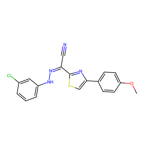 (Z)-N'-(3-chlorophenyl)-4-(4-methoxyphenyl)thiazole-2-carbohydrazonoyl cyanide structure