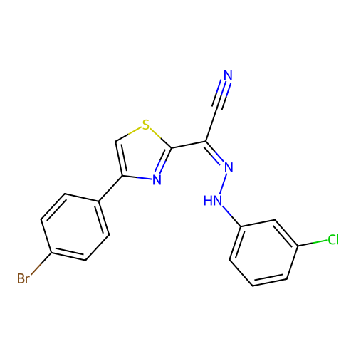 (Z)-4-(4-bromophenyl)-N'-(3-chlorophenyl)thiazole-2-carbohydrazonoyl cyanide structure