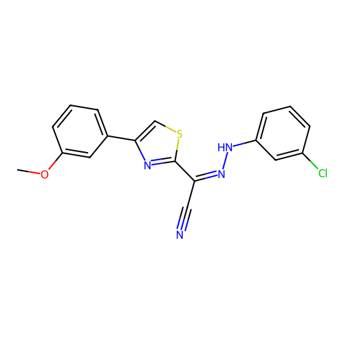 (Z)-N'-(3-chlorophenyl)-4-(3-methoxyphenyl)thiazole-2-carbohydrazonoyl cyanide structure