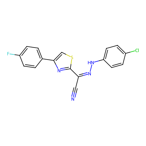 (2Z)-N-(4-chloroanilino)-4-(4-fluorophenyl)-1,3-thiazole-2-carboximidoyl cyanide structure