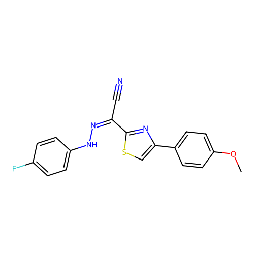(2Z)-N-(4-fluoroanilino)-4-(4-methoxyphenyl)-1,3-thiazole-2-carboximidoyl cyanide structure