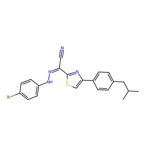 (2Z)-N-(4-bromoanilino)-4-[4-(2-methylpropyl)phenyl]-1,3-thiazole-2-carboximidoyl cyanide structure