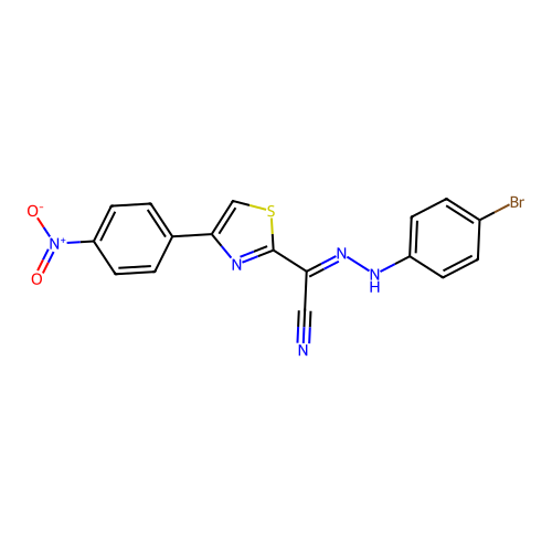 (2E)-[2-(4-bromophenyl)hydrazinylidene][4-(4-nitrophenyl)-1,3-thiazol-2-yl]ethanenitrile structure