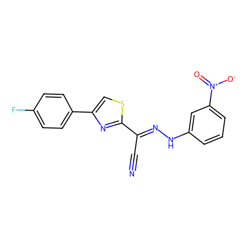(2E)-4-(4-fluorophenyl)-N-(3-nitroanilino)-1,3-thiazole-2-carboximidoyl cyanide structure