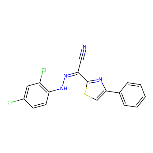 (2Z)-N-(2,4-dichloroanilino)-4-phenyl-1,3-thiazole-2-carboximidoyl cyanide structure