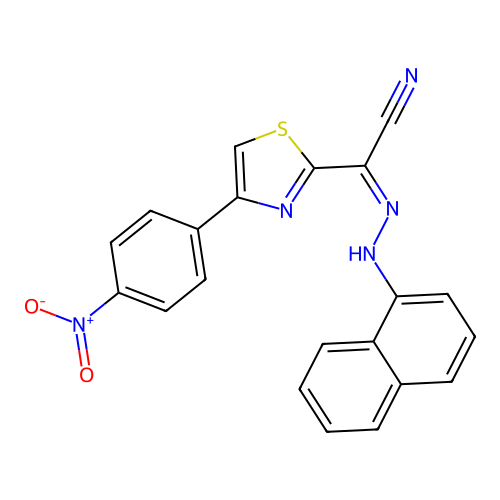 (Z)-N'-(naphthalen-1-yl)-4-(4-nitrophenyl)thiazole-2-carbohydrazonoyl cyanide structure