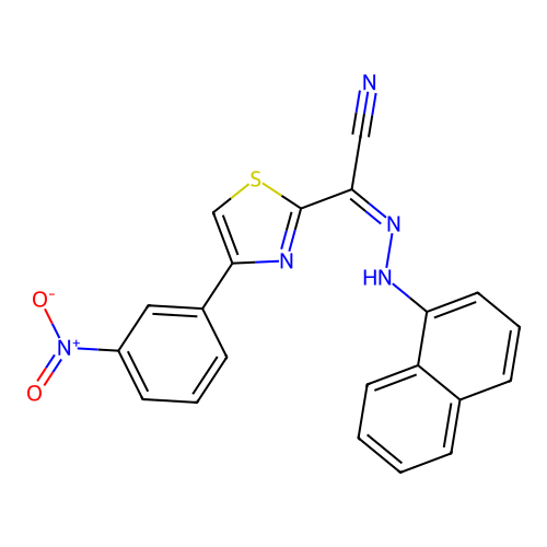 (Z)-N'-(naphthalen-1-yl)-4-(3-nitrophenyl)thiazole-2-carbohydrazonoyl cyanide structure