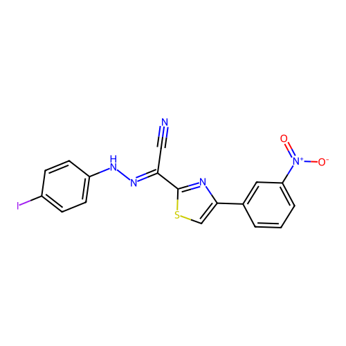 (2E)-N-(4-iodoanilino)-4-(3-nitrophenyl)-1,3-thiazole-2-carboximidoyl cyanide structure