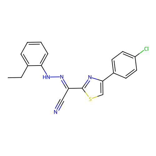 (2E)-4-(4-chlorophenyl)-N-(2-ethylanilino)-1,3-thiazole-2-carboximidoyl cyanide structure