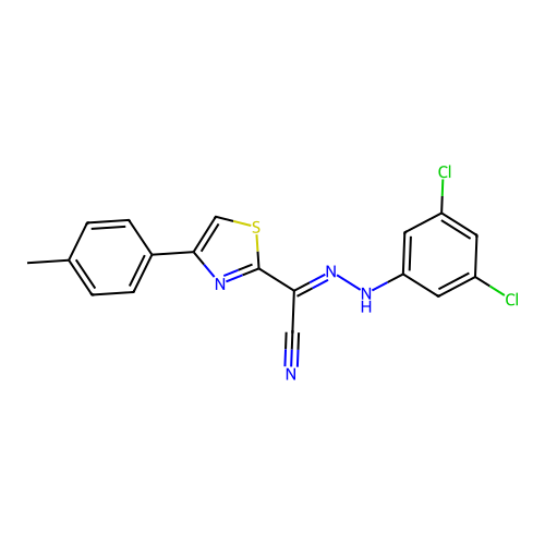 (E)-N'-(3,5-dichlorophenyl)-4-(p-tolyl)thiazole-2-carbohydrazonoyl cyanide structure