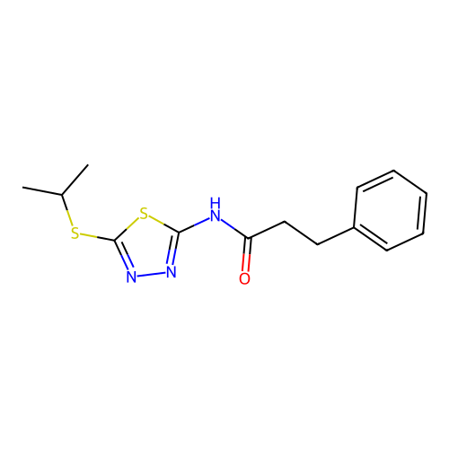 N-(5-(isopropylthio)-1,3,4-thiadiazol-2-yl)-3-phenylpropanamide structure