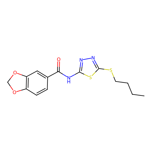 N-(5-(butylthio)-1,3,4-thiadiazol-2-yl)benzo[d][1,3]dioxole-5-carboxamide structure