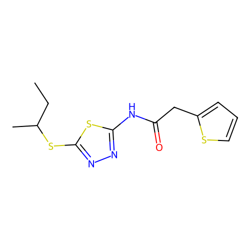 N-[5-(butan-2-ylsulfanyl)-1,3,4-thiadiazol-2-yl]-2-(thiophen-2-yl)acetamide structure