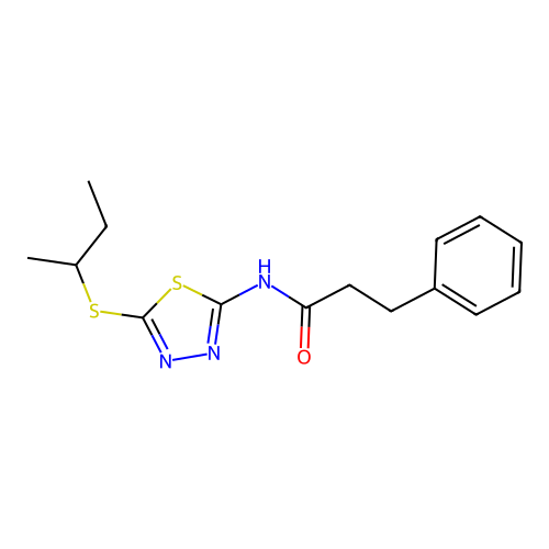 N-[5-(butan-2-ylsulfanyl)-1,3,4-thiadiazol-2-yl]-3-phenylpropanamide structure
