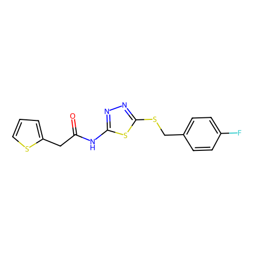 N-(5-((4-fluorobenzyl)thio)-1,3,4-thiadiazol-2-yl)-2-(thiophen-2-yl)acetamide structure
