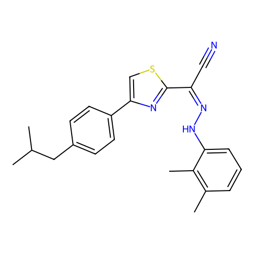 (Z)-N'-(2,3-dimethylphenyl)-4-(4-isobutylphenyl)thiazole-2-carbohydrazonoyl cyanide structure