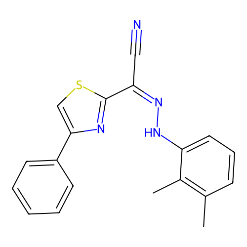 (Z)-N'-(2,3-dimethylphenyl)-4-phenylthiazole-2-carbohydrazonoyl cyanide structure