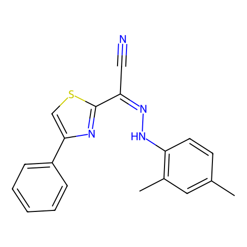 (Z)-N'-(2,4-dimethylphenyl)-4-phenylthiazole-2-carbohydrazonoyl cyanide structure