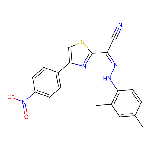(Z)-N'-(2,4-dimethylphenyl)-4-(4-nitrophenyl)thiazole-2-carbohydrazonoyl cyanide structure