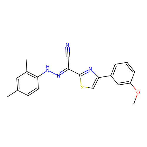 (Z)-N-(2,4-dimethylphenyl)-4-(3-methoxyphenyl)-1,3-thiazole-2-carbohydrazonoyl cyanide structure