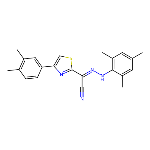 (E)-4-(3,4-dimethylphenyl)-N'-mesitylthiazole-2-carbohydrazonoyl cyanide structure