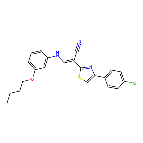 (E)-3-((3-butoxyphenyl)amino)-2-(4-(4-chlorophenyl)thiazol-2-yl)acrylonitrile structure
