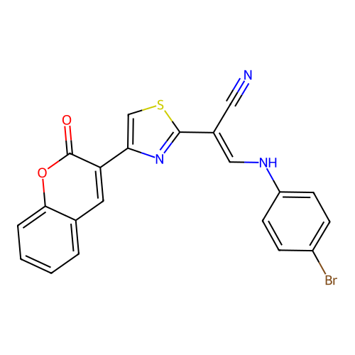 3-((4-bromophenyl)amino)-2-(4-(2-oxo-2H-chromen-3-yl)thiazol-2-yl)acrylonitrile structure