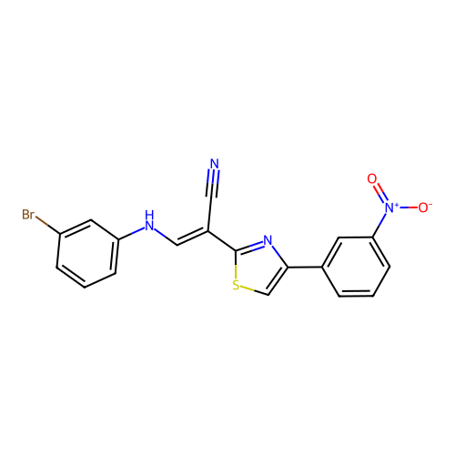 (2E)-3-[(3-bromophenyl)amino]-2-[4-(3-nitrophenyl)-1,3-thiazol-2-yl]prop-2-enenitrile structure