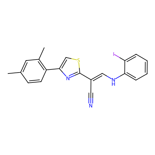 (2E)-2-[4-(2,4-dimethylphenyl)-1,3-thiazol-2-yl]-3-[(2-iodophenyl)amino]prop-2-enenitrile structure