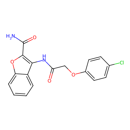3-(2-(4-Chlorophenoxy)acetamido)benzofuran-2-carboxamide structure
