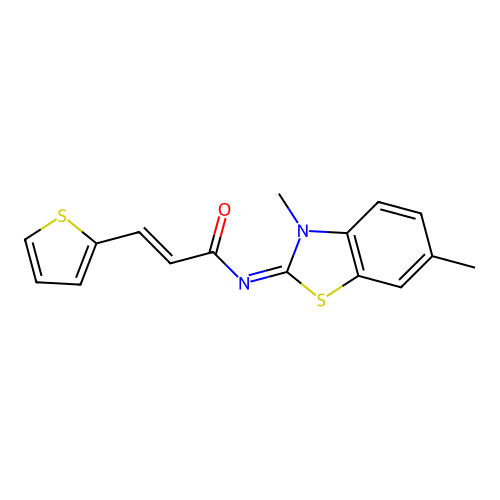 (2E,NE)-N-(3,6-dimethylbenzo[d]thiazol-2(3H)-ylidene)-3-(thiophen-2-yl)acrylamide structure