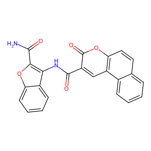 N-(2-carbamoylbenzofuran-3-yl)-3-oxo-3H-benzo[f]chromene-2-carboxamide structure