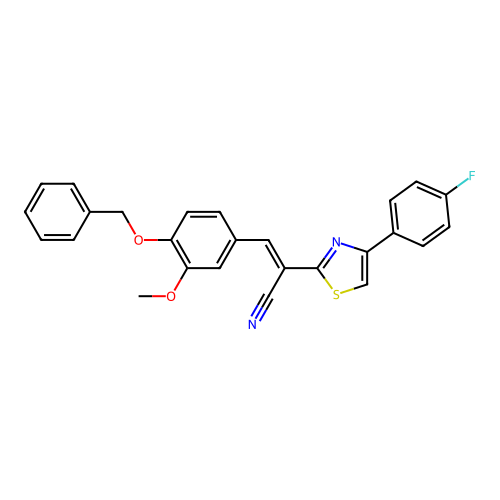 (E)-3-(4-(benzyloxy)-3-methoxyphenyl)-2-(4-(4-fluorophenyl)thiazol-2-yl)acrylonitrile structure