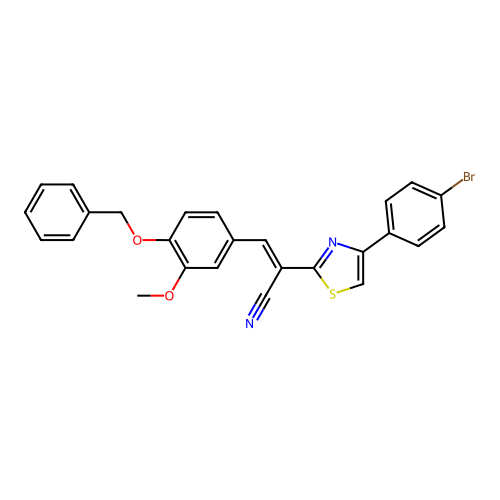 (E)-3-(4-(benzyloxy)-3-methoxyphenyl)-2-(4-(4-bromophenyl)thiazol-2-yl)acrylonitrile structure