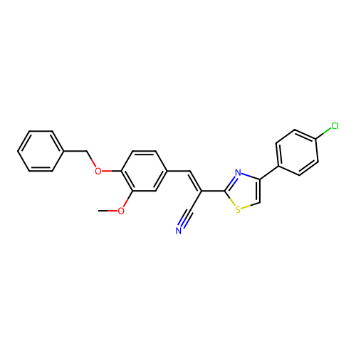 (E)-3-(4-(benzyloxy)-3-methoxyphenyl)-2-(4-(4-chlorophenyl)thiazol-2-yl)acrylonitrile structure