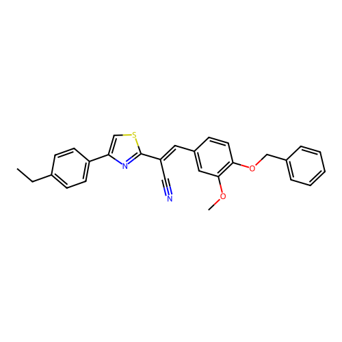 (2E)-3-[4-(benzyloxy)-3-methoxyphenyl]-2-[4-(4-ethylphenyl)-1,3-thiazol-2-yl]prop-2-enenitrile structure