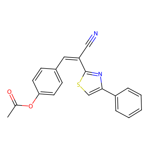 (Z)-4-(2-cyano-2-(4-phenylthiazol-2-yl)vinyl)phenyl acetate structure