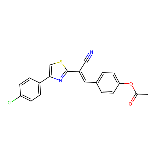 (E)-4-(2-(4-(4-chlorophenyl)thiazol-2-yl)-2-cyanovinyl)phenyl acetate structure
